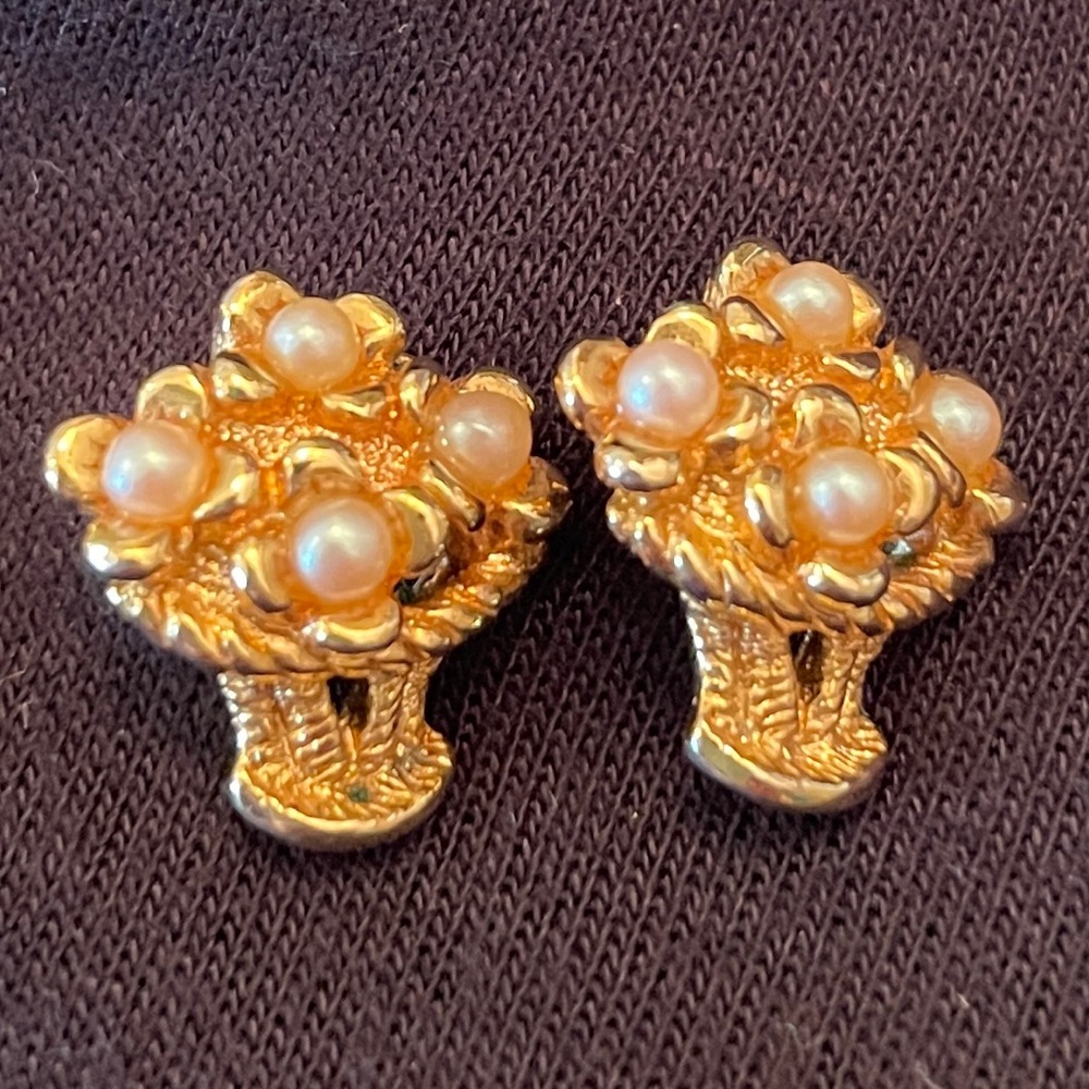 Gold and Pearl Pierced Earrings